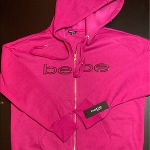 Bebe NWT BEAUTIFUL Fuchsia, Very Soft! Sequin logo Hoodie sweatshirt jacket